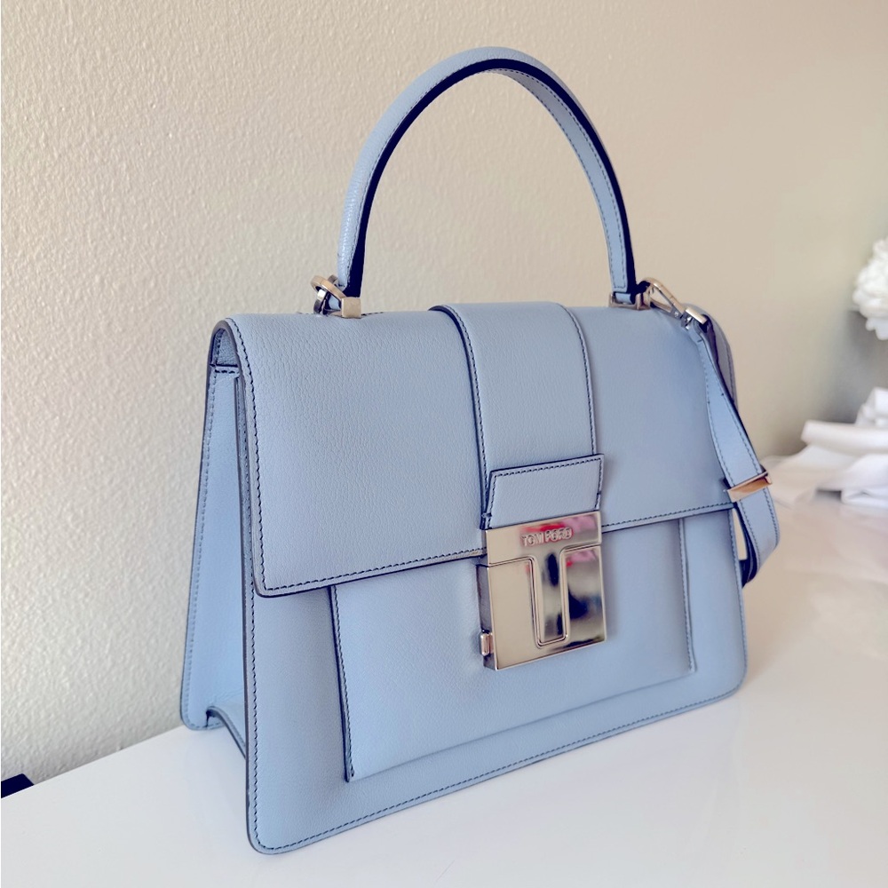 Tom Ford Powder Blue Satchel Handbag Medium T clasp top handle $3,500 - Picture 3 of 10